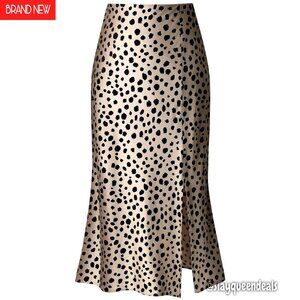 Silk Satin High Waist Midi Skirt with Side Slit for Parties